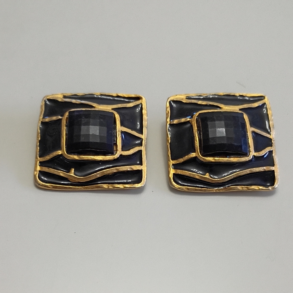 Statement Earrings Square Old Money Clip On Vintage Quality Luxury Look